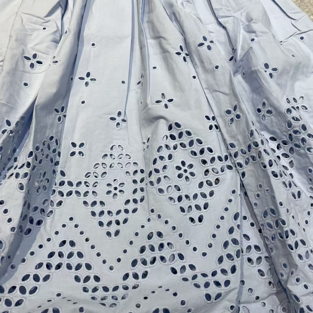 Self Portrait Blue Cotton Broderie Midi Skirt - Picture 8 of 12